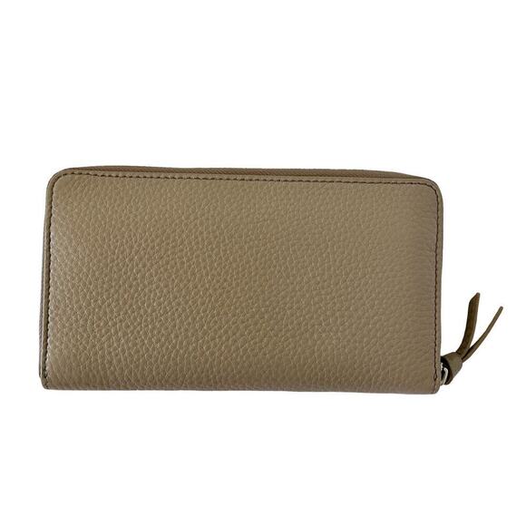 Tory Burch Large Zip Around Continental Pebbled Leather Wallet in Gray Gold Logo - Picture 2 of 9